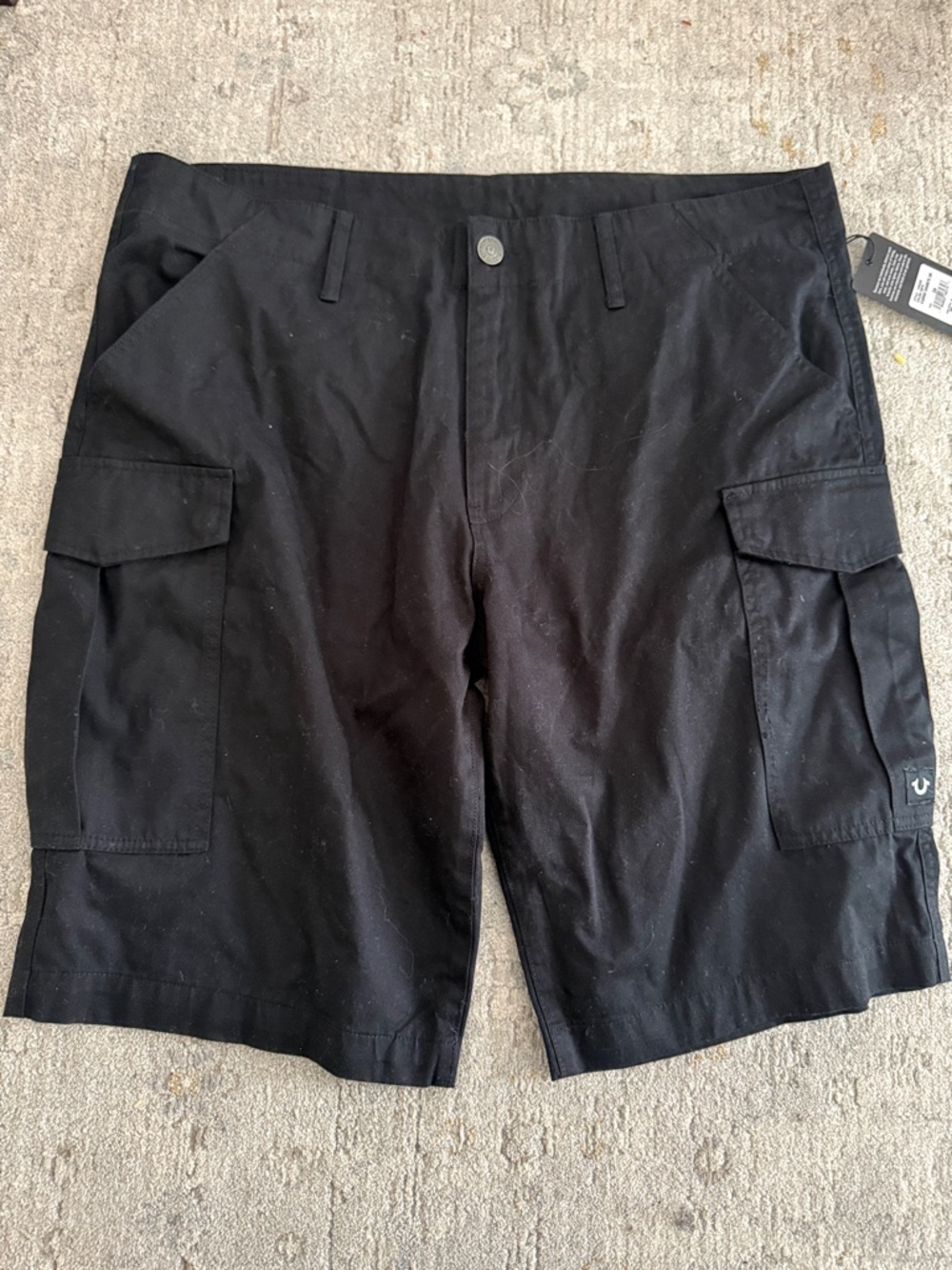 True Religion Men's Black Cargo Shorts with Flap Pockets Size 38